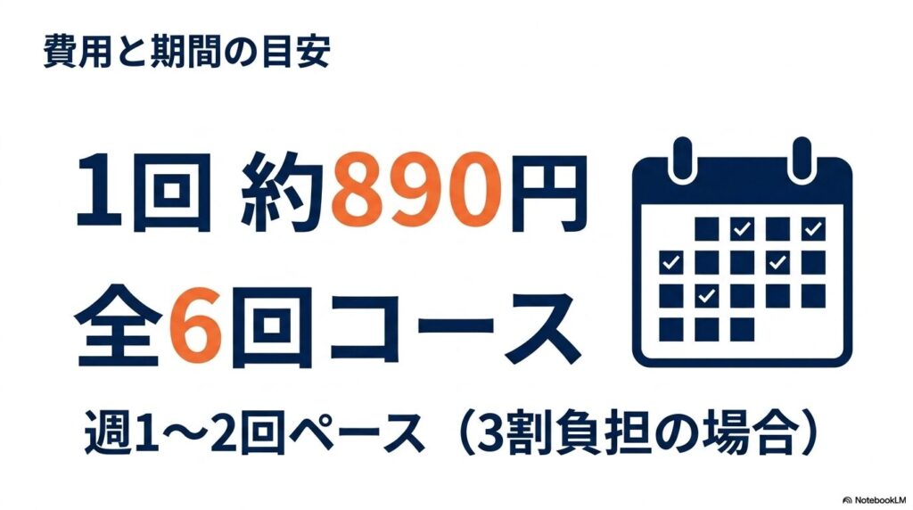 ヒスタグロビン注射の費用と期間の目安。1回約890円・全6回コース・週1〜2回ペース（3割負担の場合）