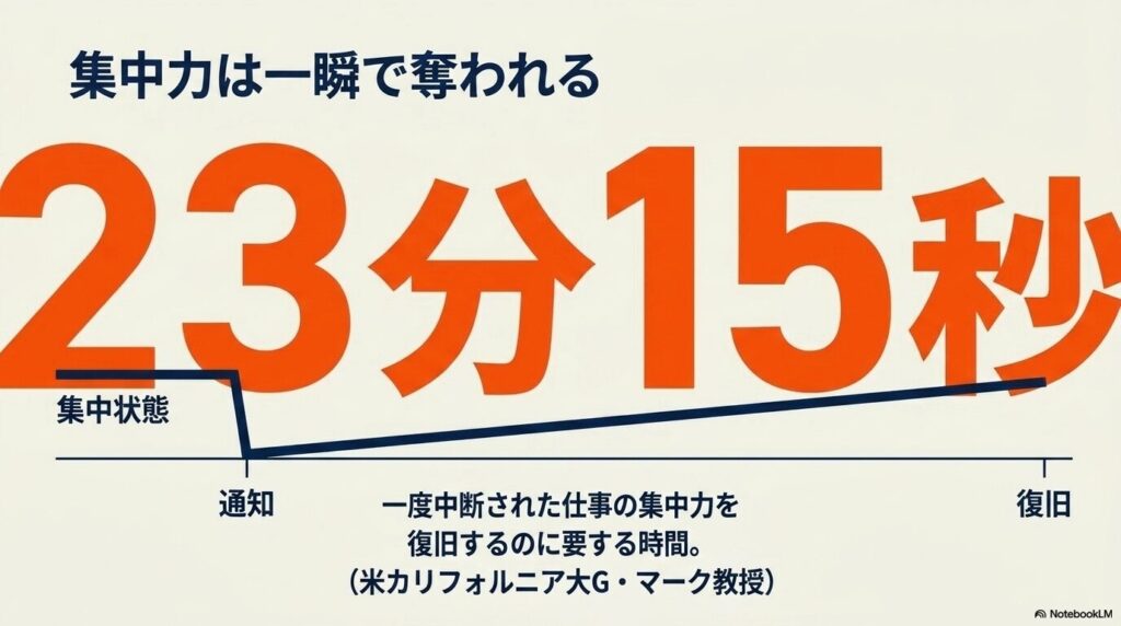 集中力は一瞬で奪われる。復旧するには23分15秒かかる。