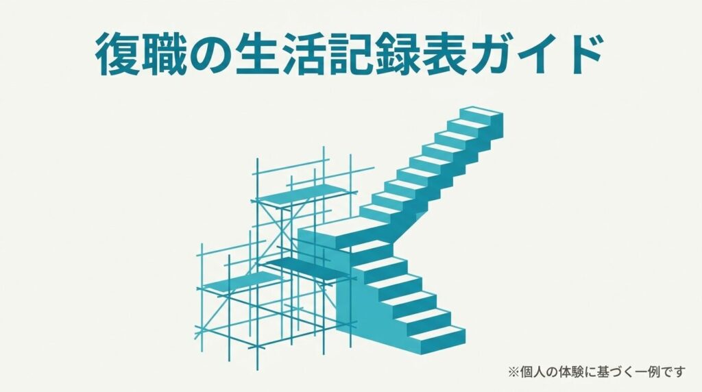 復職の生活記録表ガイド|足場と上へ続く階段のイラスト